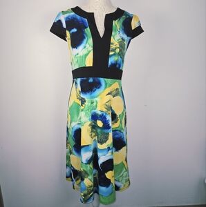 AB Studio Vibrant Floral Midi Dress Womens Medium